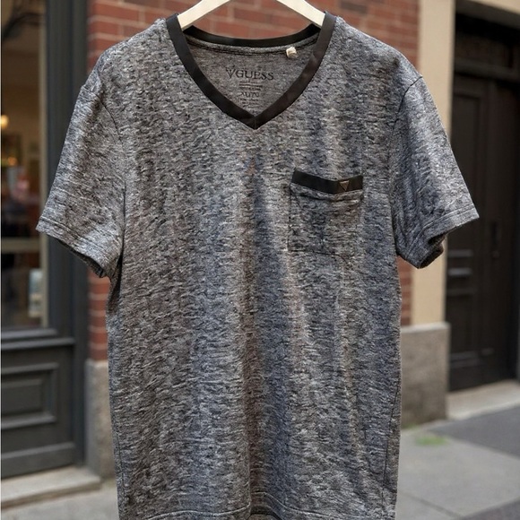 Guess Other - Guess Short Sleeve V-Neck Pocket tee with P.U leather trim detail